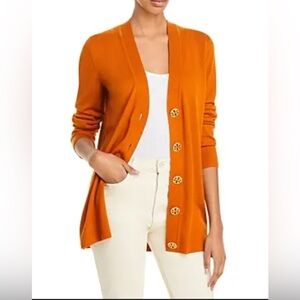 Tory Burch Bold Orange with Logo Cardigan Preppy Business Casual size XL